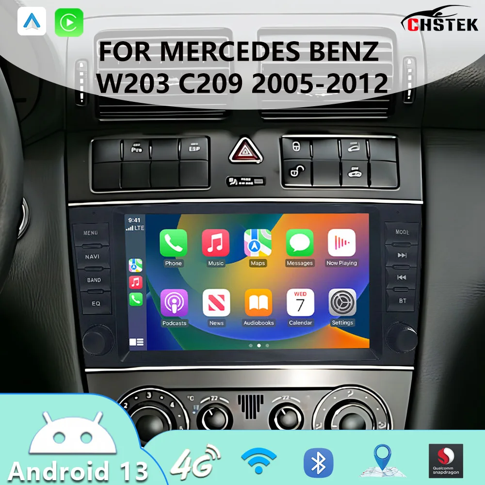 

Автомобильное радио CHSTEK Qualcomm для Mercedes Benz C Class W203 2005 2006 2007-2012, Carplay, Bluetooth, GPS, WIFI, 4G, мультимедийная стереосистема