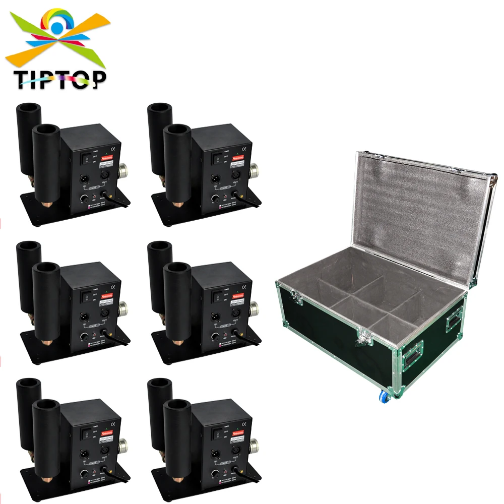 6IN1 Flightcase Pack Double Pipe DMX Stage Co2 Jet Machine 2 Channels DMX Power Manual Control Optional High Pressure Gas Hose