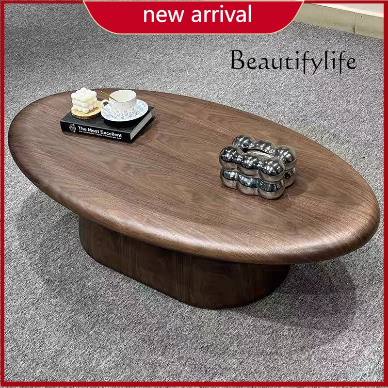 

c Medieval walnut oval wooden coffee table minimalist modern home living room designer wabi sabi