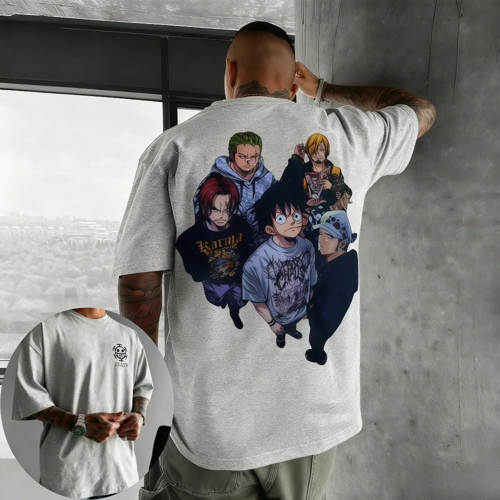 One Piece Men's T-shirt Straw Hat Pirates Monkey D. Luffy Anime Tee Summer and Spring Boy's Short Sleeves Parent-child Outfits