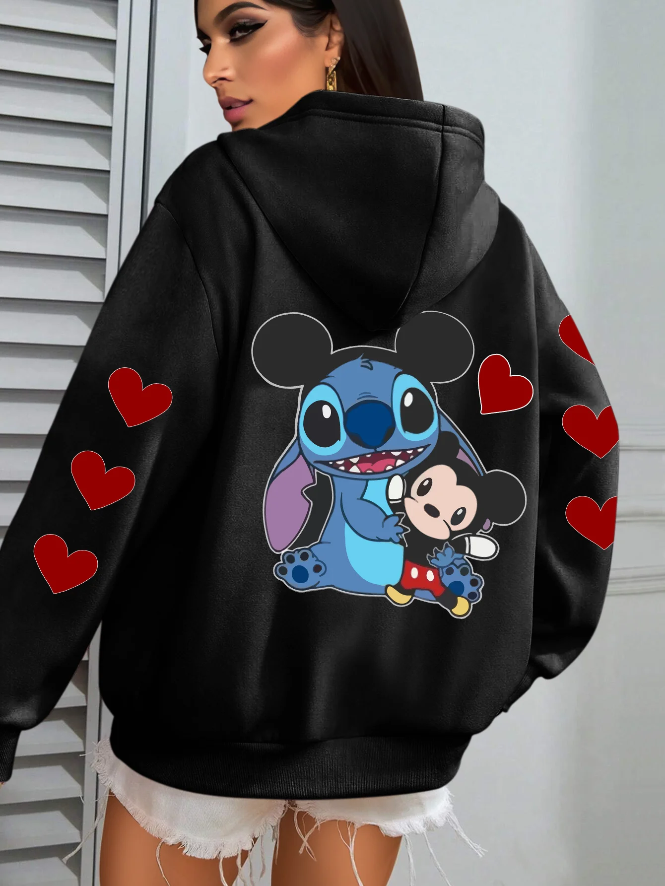 

Женские толстовки с капюшоном Disney Stitch, модная уличная одежда большого размера, толстовки унисекс, осенне-зимние флисовые повседневные универсальные