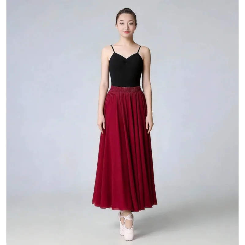 

Шифоновая балетная юбка для женщин, 720-градусный широкий подол, двухслойная, из тюля, длинная, с высокой талией, элегантная, для занятий балетом