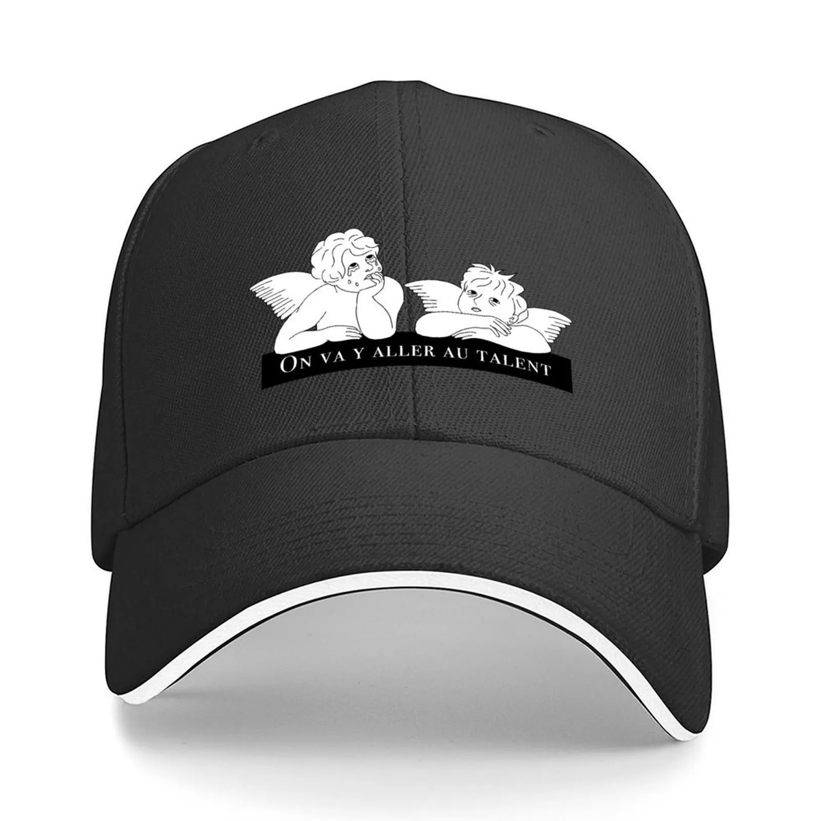 

Exhausted angels white text - small logo Baseball Cap Sunscreen Mountaineering Golf Hat Man Big Size Hat Hats For Women Men's