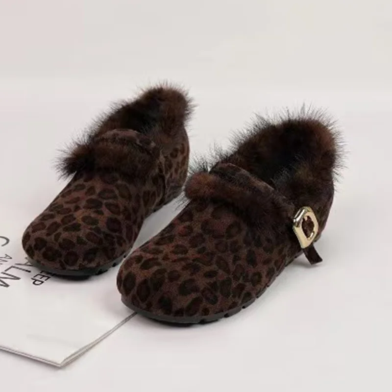 

Leopard Women Loafers Shoes Flats Fur Casual Cotton Shoes 2025 Elegant Fashion Snow Boots New Comfort Dress Warm Mujer Zapatos