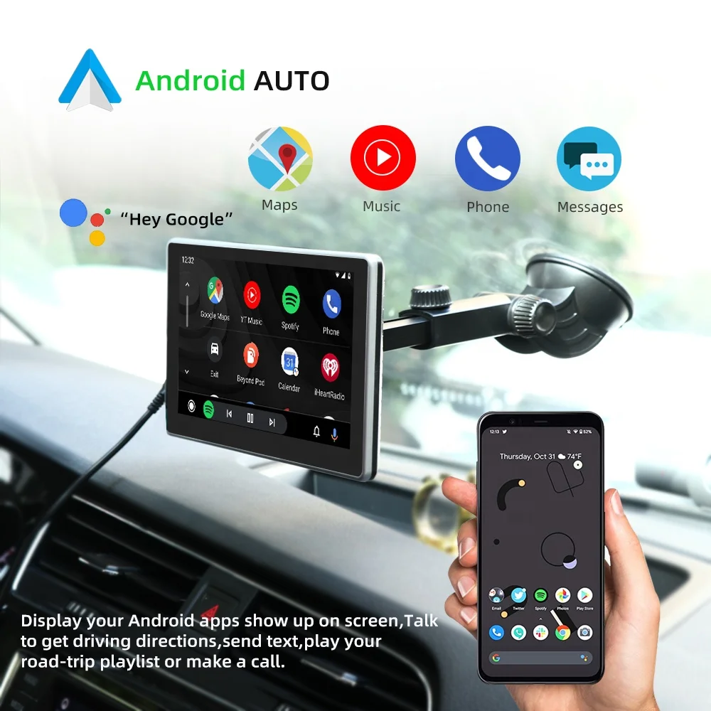 Lettore DVD per autoradio IPS portatile multimediale HD da 7 pollici Carplay Android Auto BT AUX Touch Screen