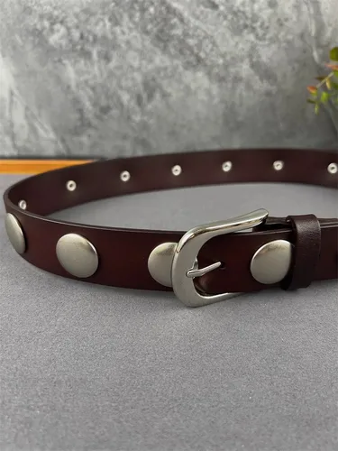 Imagen 2 del producto Cinturón de cuero genuino para mujer, corsé Punk con remaches, faja para mujer, abrigo, pretina, decoración de vestido, cinturón ancho J1663