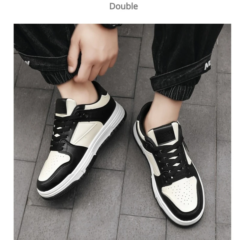 

Four-season Color-blocking Niche Large-sized Low-top Round-toed Comfortable Soft-soled Leather Lace-up Vulcanized Board Shoes