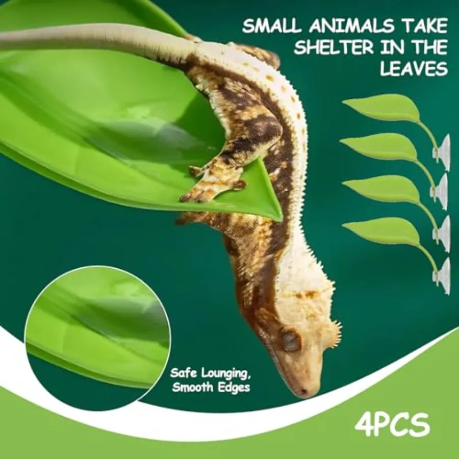 مجموعة منصة الفرح السلحفاة 4 قطعة ملحقات خزان الزواحف على شكل ورقة شجر مع أكواب شفط شجرة التنين الملتحية ديكور الضفدع أبو بريص تور #2