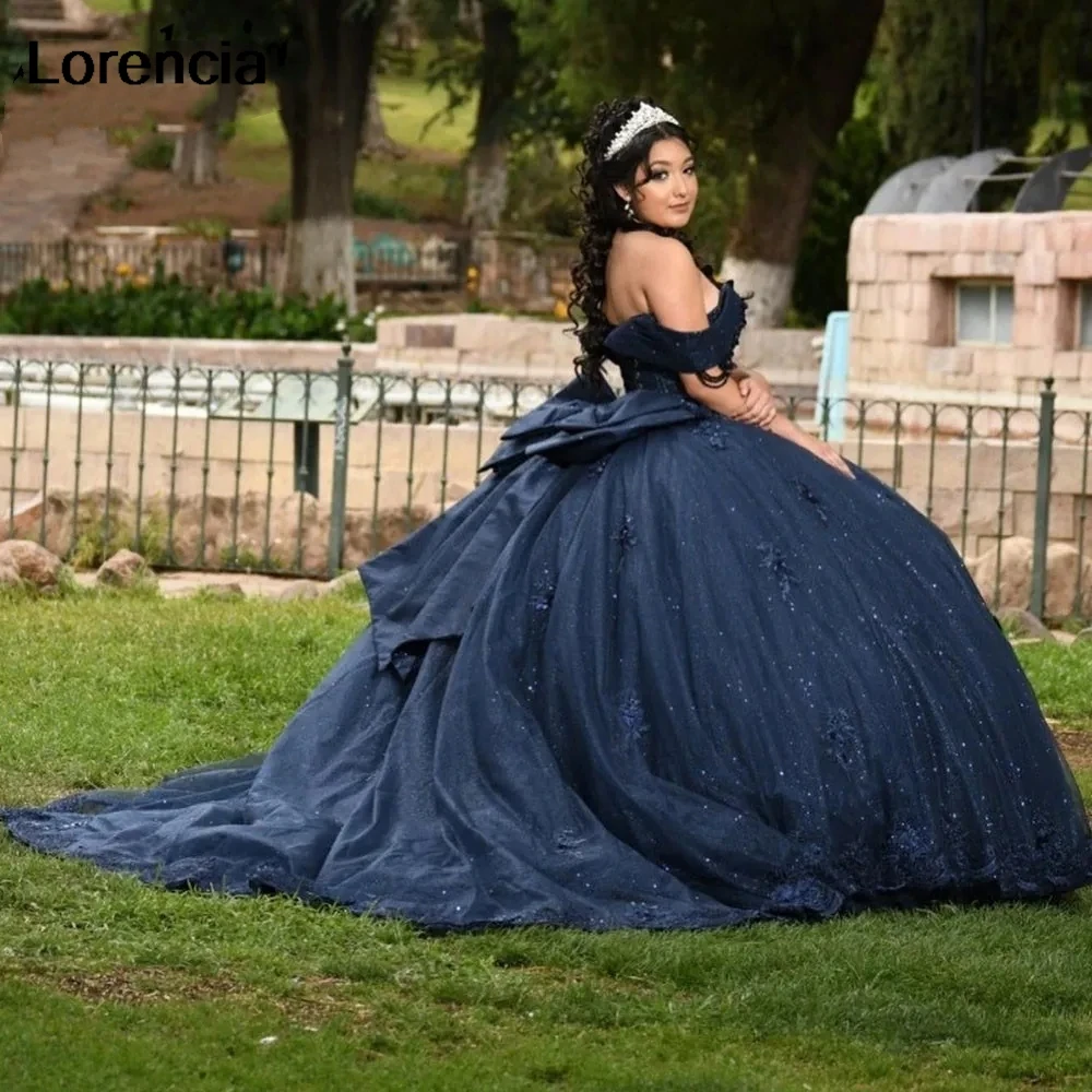 LorstudShiny-Robe de Quinceanera bleu marine, appliques en dentelle de tulle, robe de Rhperlée, Sweet 16, robe éducative de 15 ans, YQD675, 2024