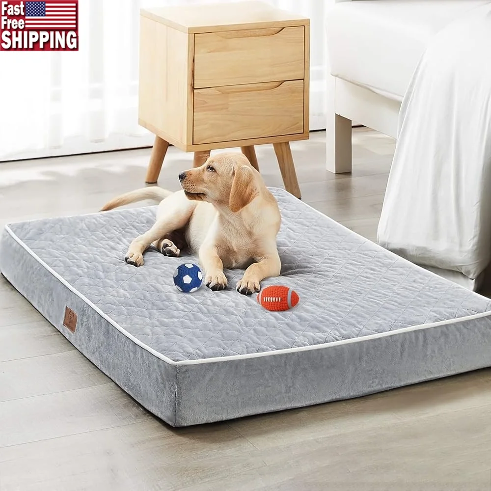 

Extra Large Waterproof Dog Bed Velvet Pet Mat Removable Washable Cover Anti-Slip Bottom Egg Crate Foam Comfortable Dog Mattress