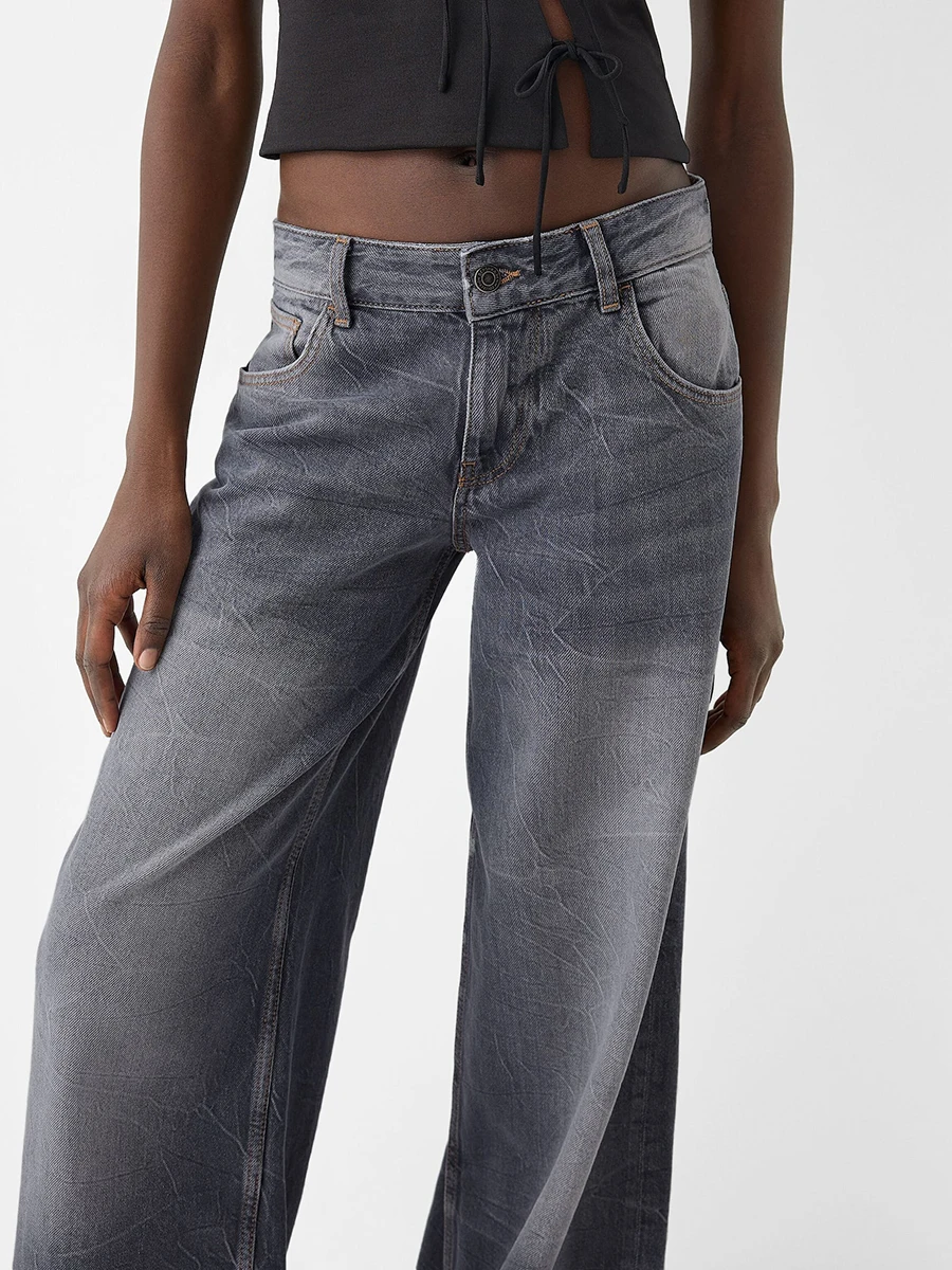 Jeans baggy texturés taille basse pour femmes, pantalons en denim, mode décontractée, printemps, automne, fjgy