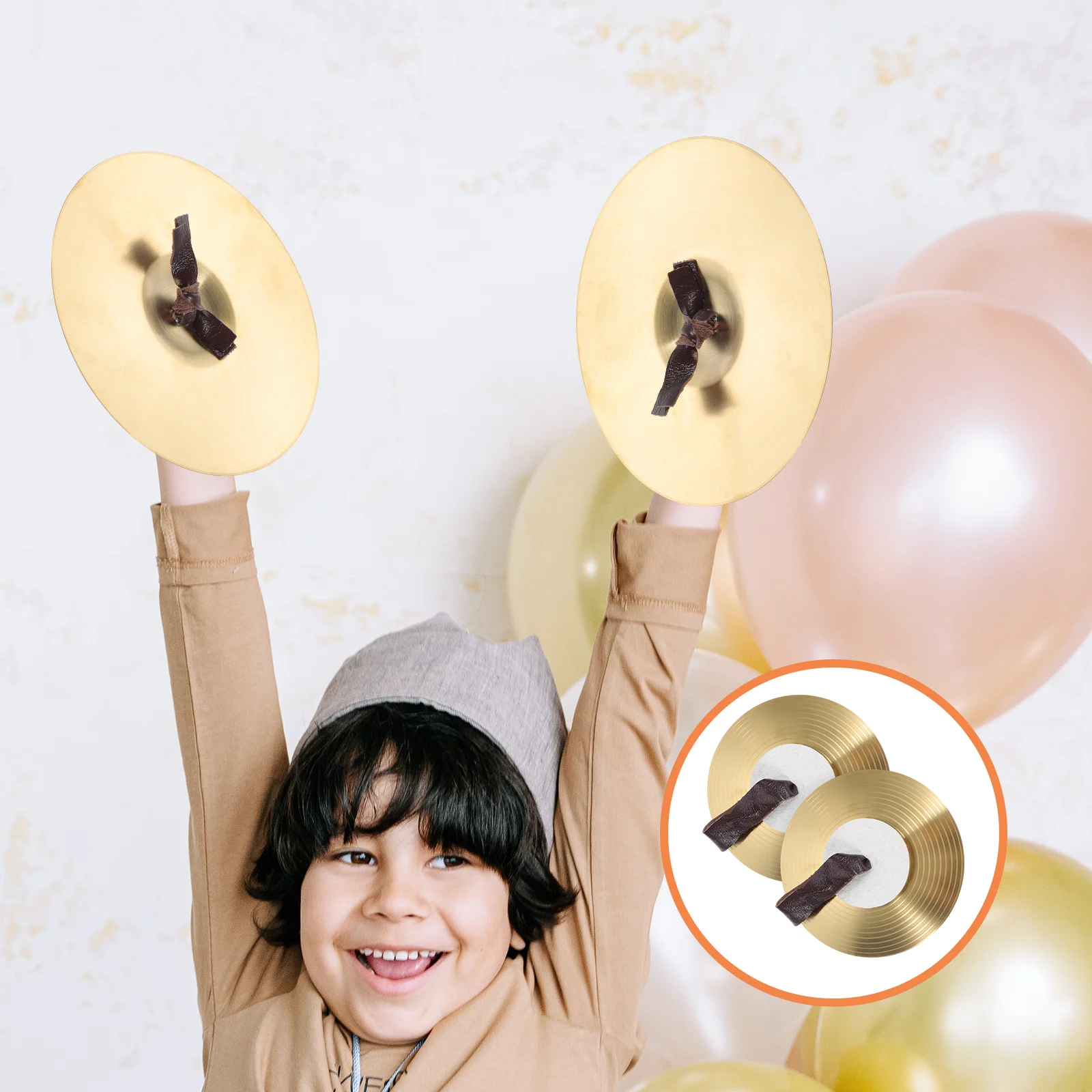 

8 Inch Cymbals Kids Instrument Golden Durable Alloy Crash Symbols Handles Children Party Performance Hand Percussion