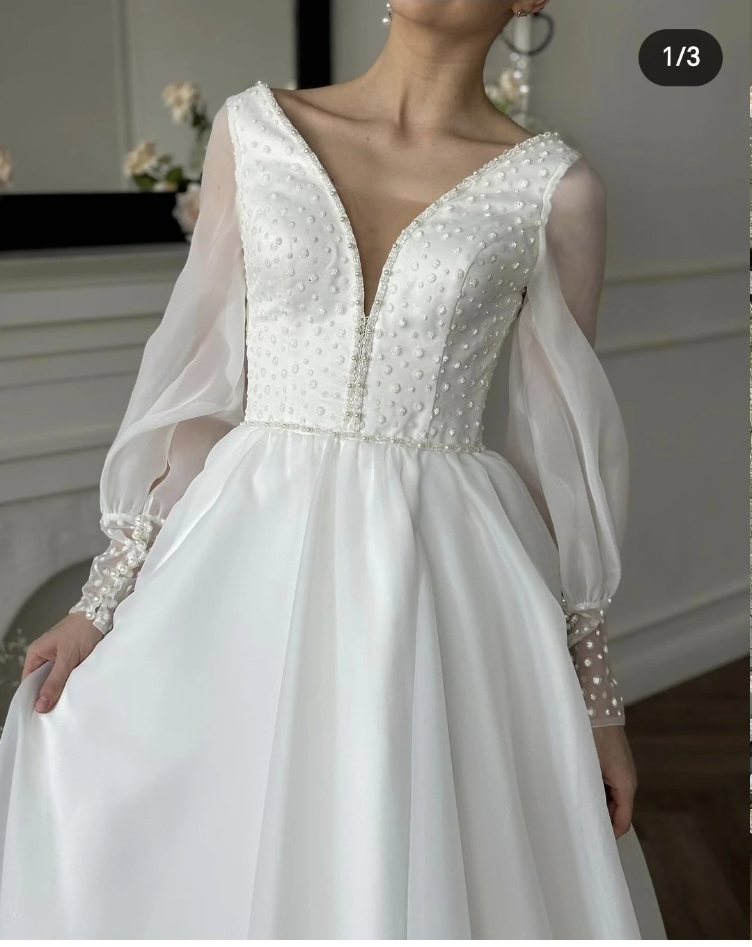 Robe De Novia en Satin doux pour femmes, ligne a, manches longues, dentelle Organza, Appliques personnalisées aux mesures, Robe De mariée élégante