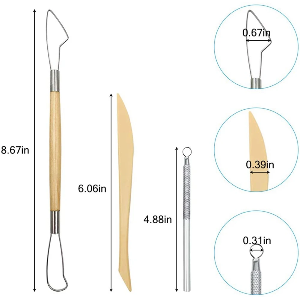 Herramientas para esculpir arcilla con mango de madera, herramientas de tallado de cerámica, raspador de Metal y herramientas de modelado de arcilla de plástico, 22 piezas