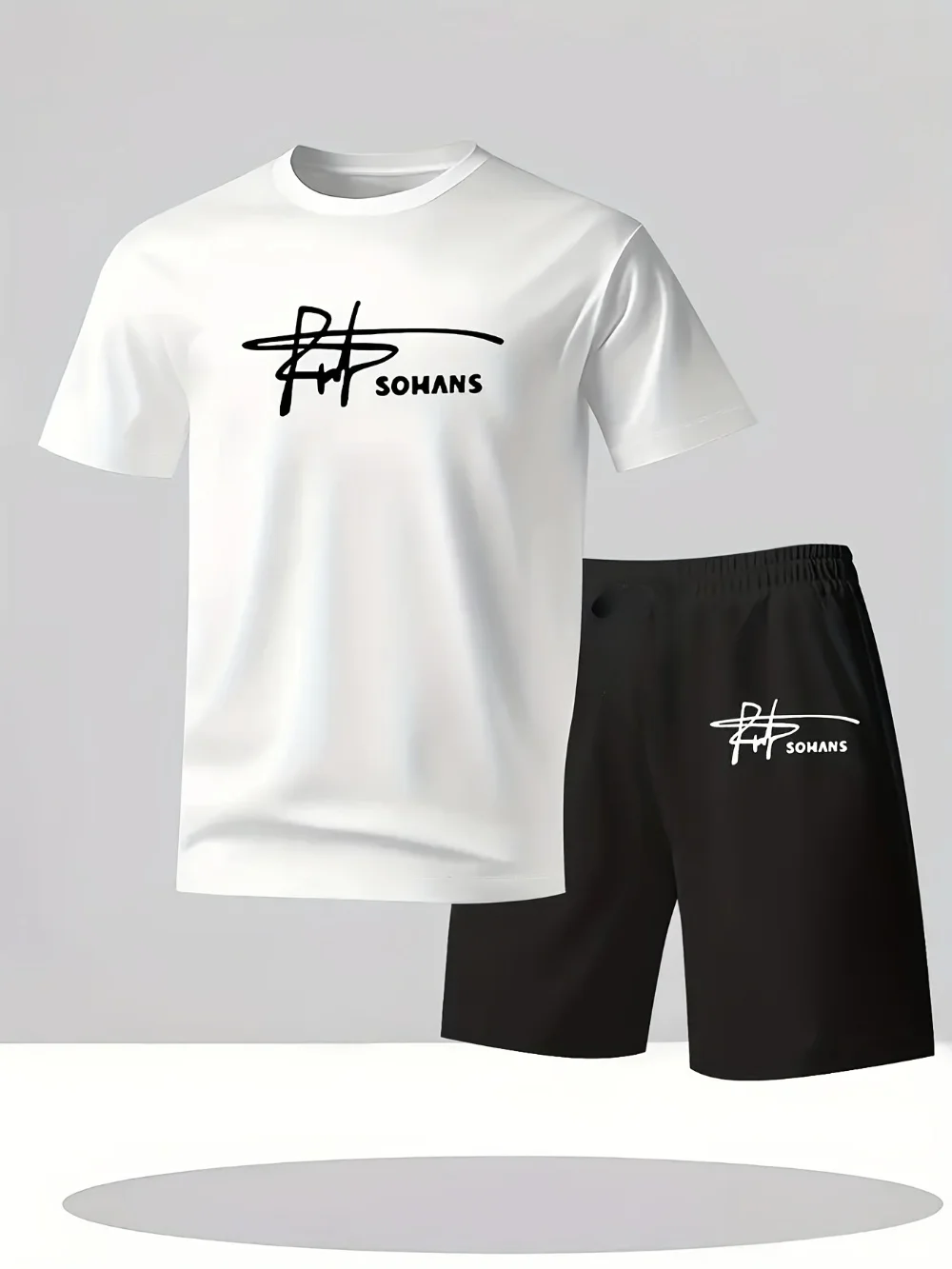 

Digital Print Summer Men's Casual Two-piece Suit Crew Neck Short-Sleeved T-shirt Shorts Suit Regular Version Outdoor Sportswear