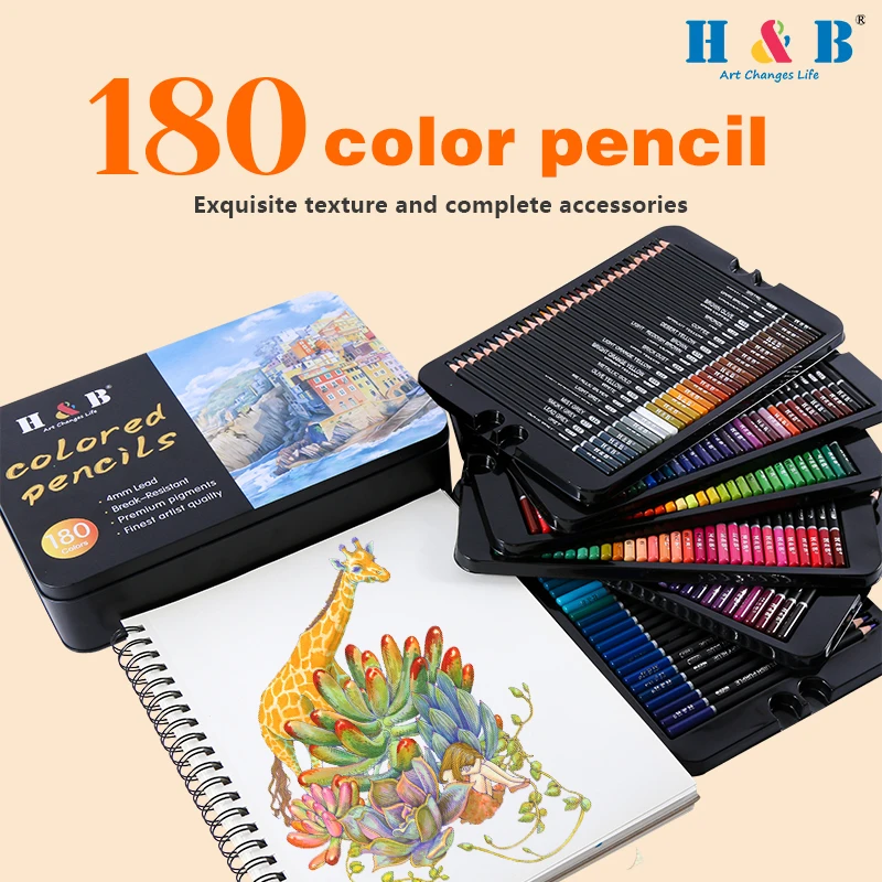 H&B180 Oily Colored Pencil Iron Box Set Art Painting and Drawing Supplies Graffiti Pencil For Students Kids Artists Art Supplies