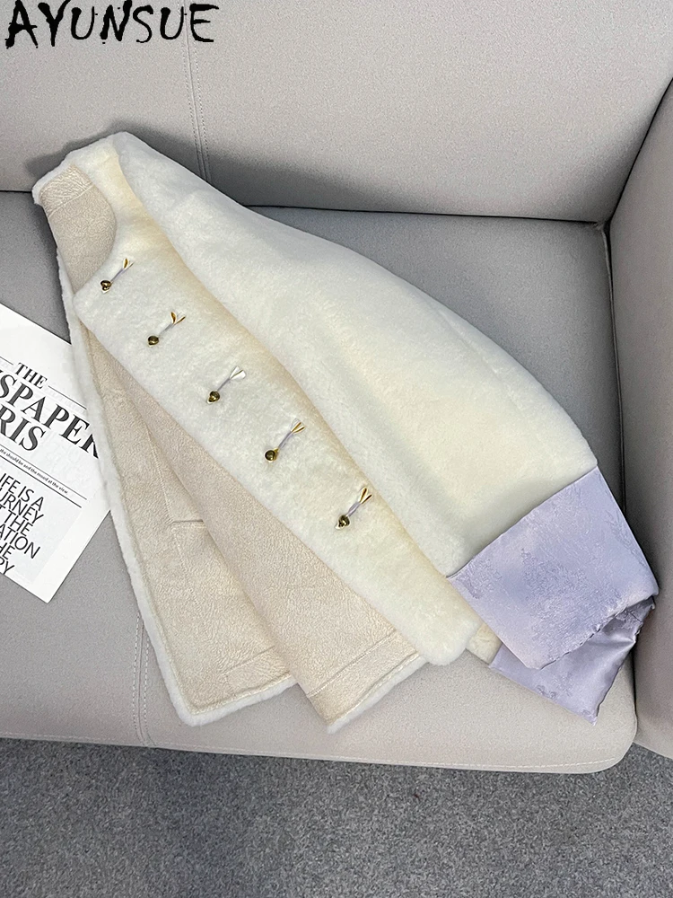 AYUNSUE 100% Naturalna Kurtka z Futra Jagnięcego Damska 2025 Zima Krótka Kurtka Futrzana Damska Odzież Elegancka Nowość w Odzieży Wierzchniej Ropa Para Mujer