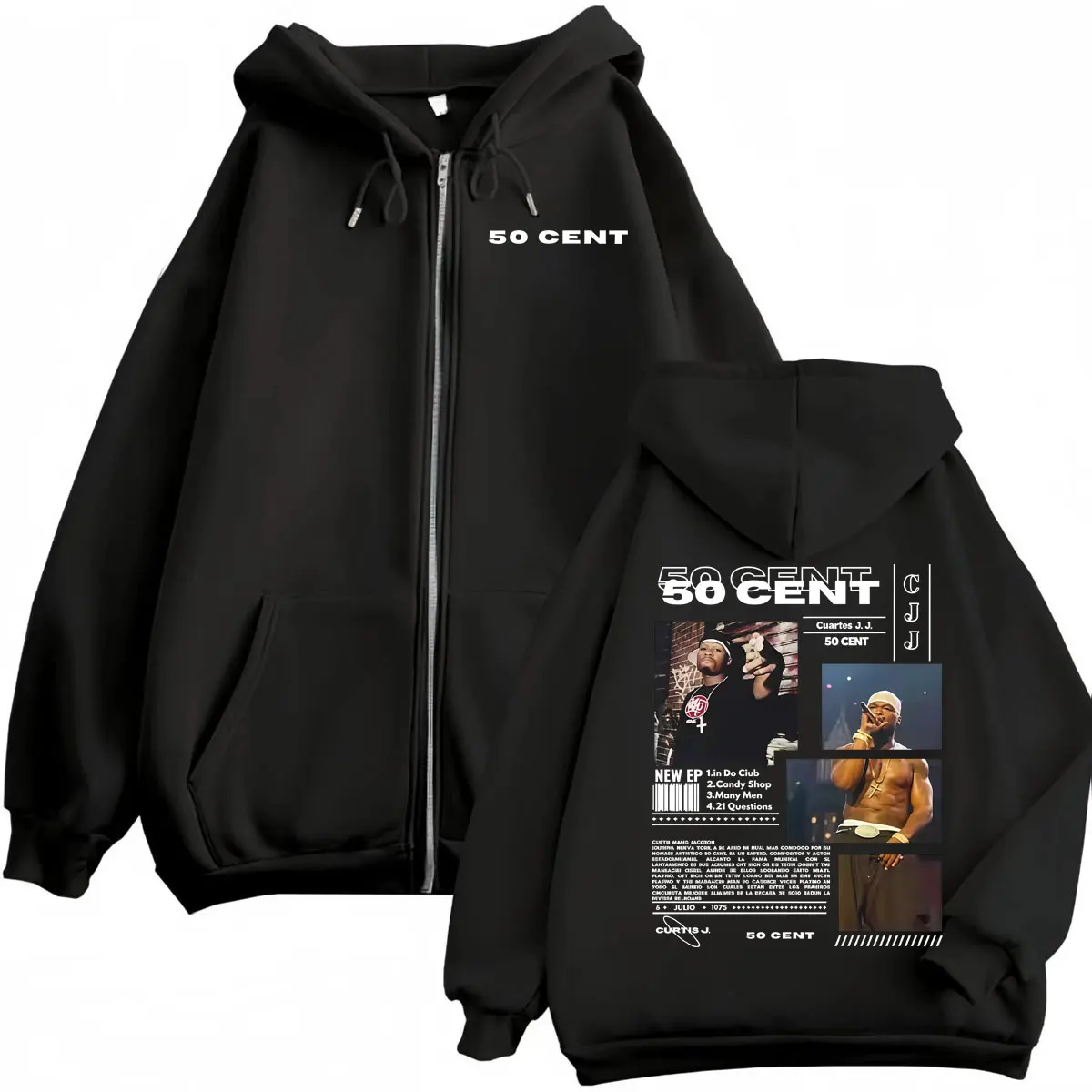 

Rapper 50 Cent Curtis Tour 2025 Zipper Hoodie Fashion Hip Hop Vintage Zip Up Pullovers Men Women Casual Loose Hooded Sweatshirts