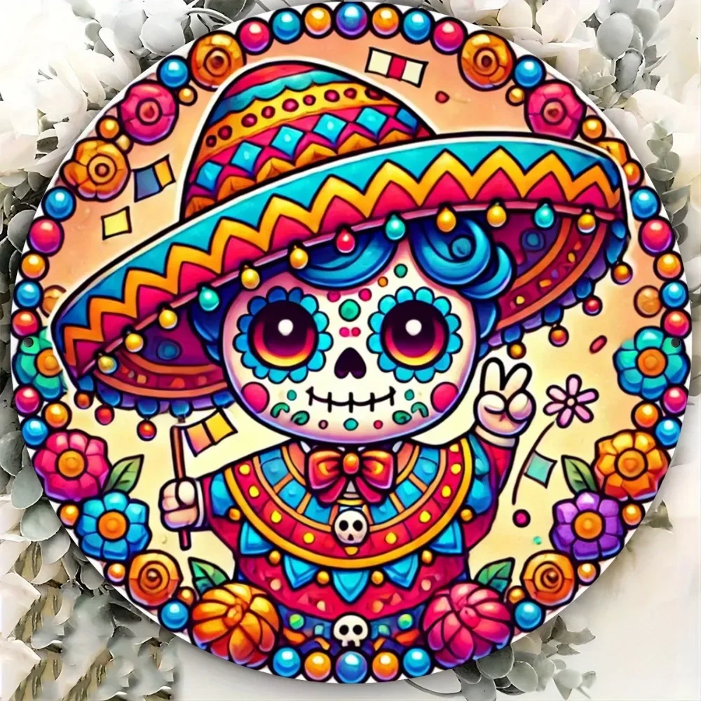 Mexican Sugar Skull Day of the Dead Metal Sign - Vibrant Iron Wall Art for Home, Bar & Cafe Decor