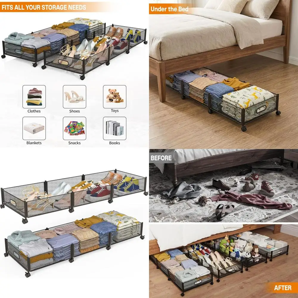 

Dual-Wheel Underbed Storage Box, 47.2 Long, 90lbs Capacity, 57.6L Volume, Metal Frame, Easy Assembly, Ideal for Storing Tools, C