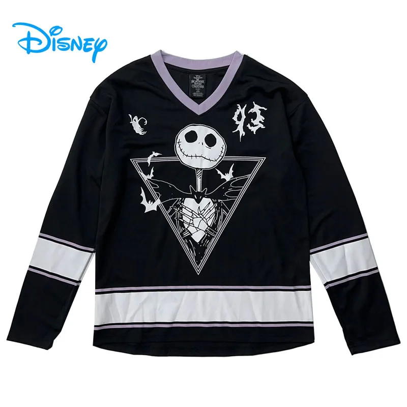 

Disney The Nightmare Before Christmas Sweatshirt Jack Skellington Tee Women Casual Pullover Top V Neck Long Sleeve Loose T Shirt