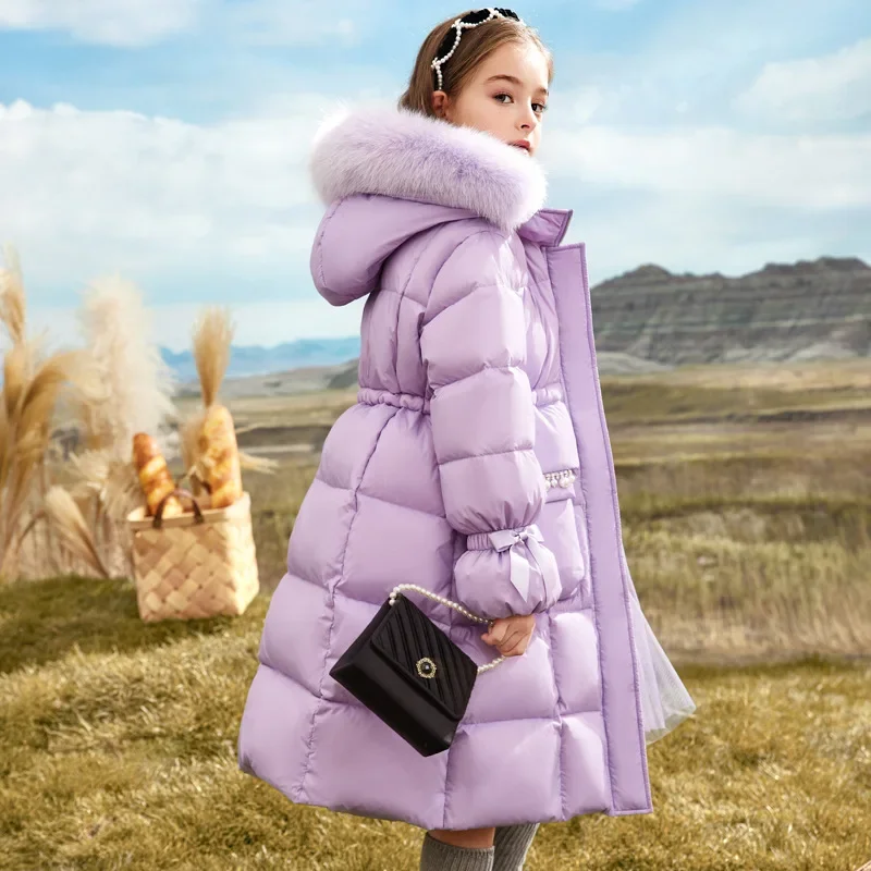 Girls Down Cotton-padded Women Winter Children Big Fur Collar Cotton-padded Coats Foreign Style Winter Clothes Long Coat