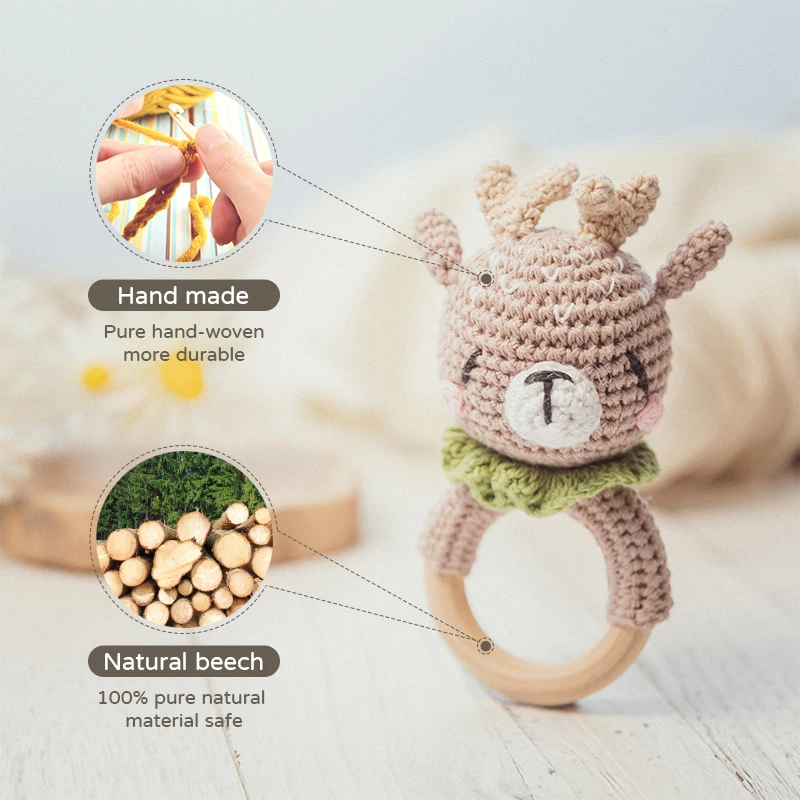 Bopoobo-sonajeros de ganchillo para bebé, sonajero de conejo de juguete, anillo de madera, mordedor para bebé, gimnasio, sonajeros móviles, juguetes