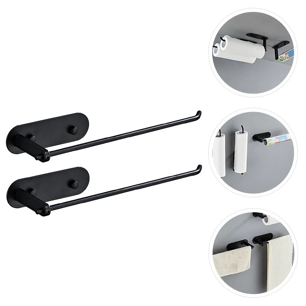 

2Pcs Paper Towel Rack Wall-Mounted No Punching Kitchen Roll Paper Hanging Holder Multi-Purpose Household Tissue Storage