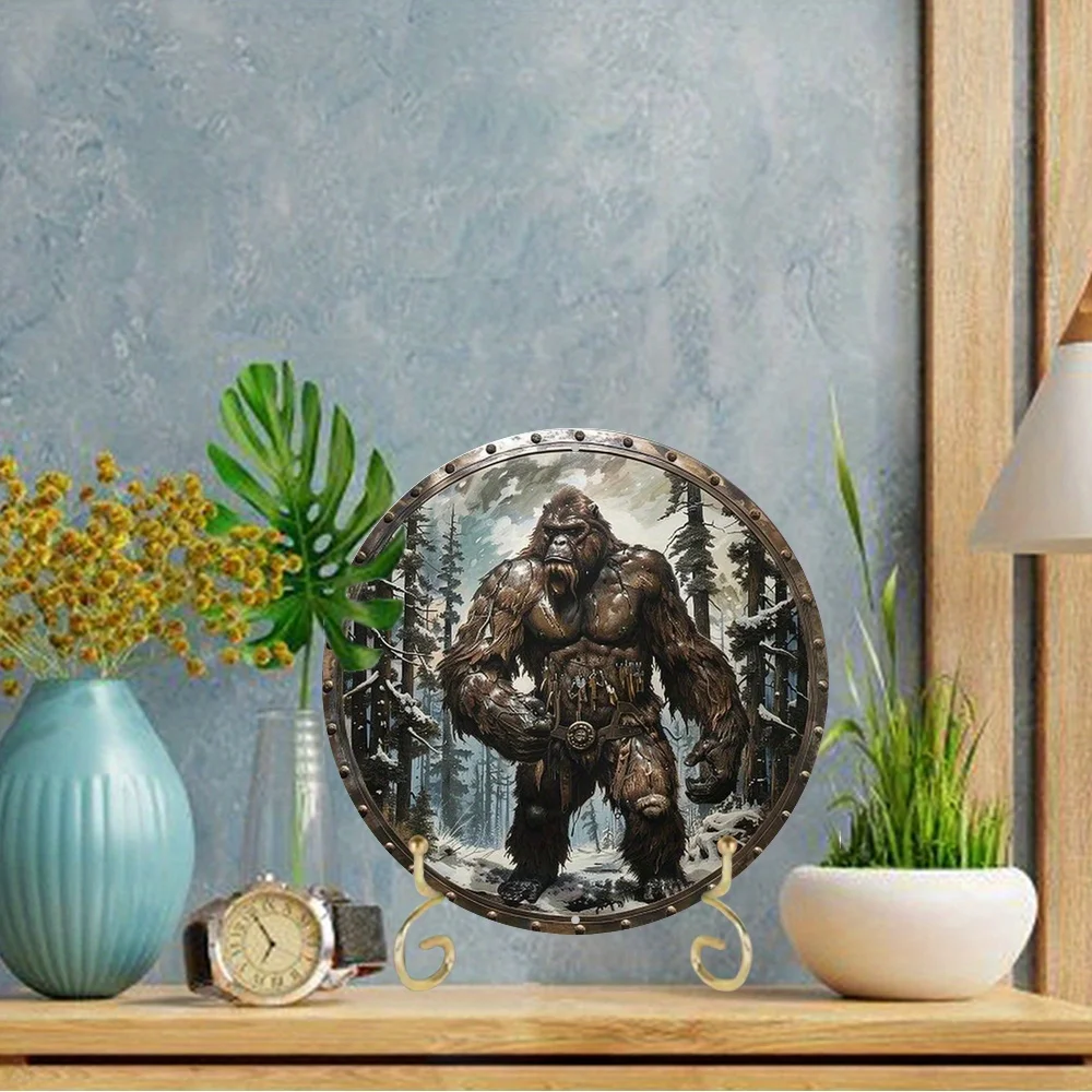 Round Aluminum Flat Sign, Sasquatch Themed Decoration, Hanging Plaque, Office Room, Home Door, Wall Art Decorations, 2D