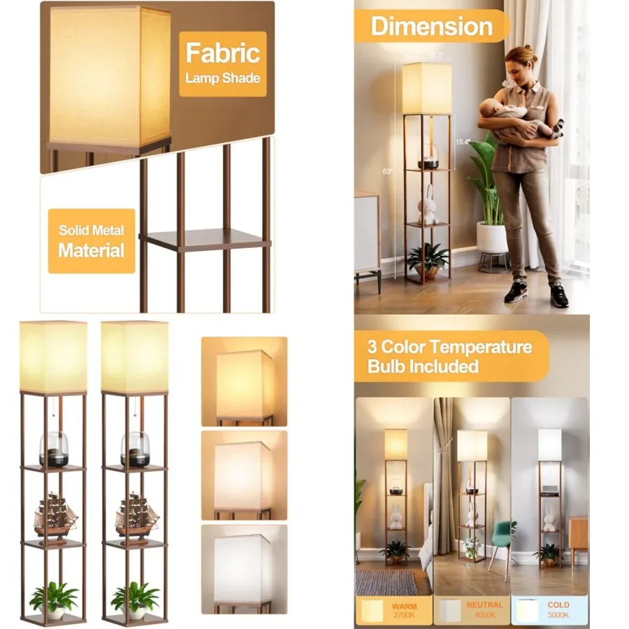 

Floor Lamp with Shelves for Living Room 2 Pack, Shelf Floor Lamp with 3 CCT LED Bulb, Corner Display Standing Column Lamp Etage
