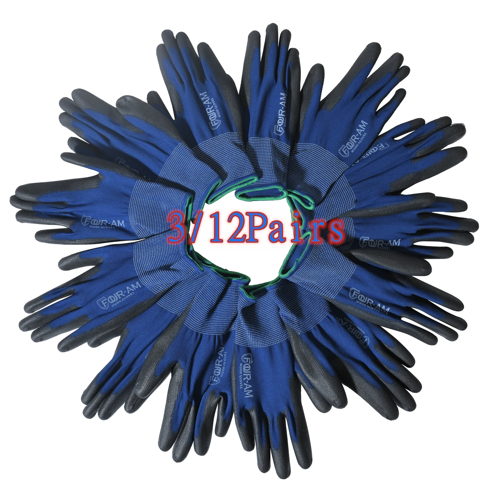 3/12PAIRS PU Coated Work Gloves garden - Lightweight Machine Polyester Blend for Workshops & Errands Adults