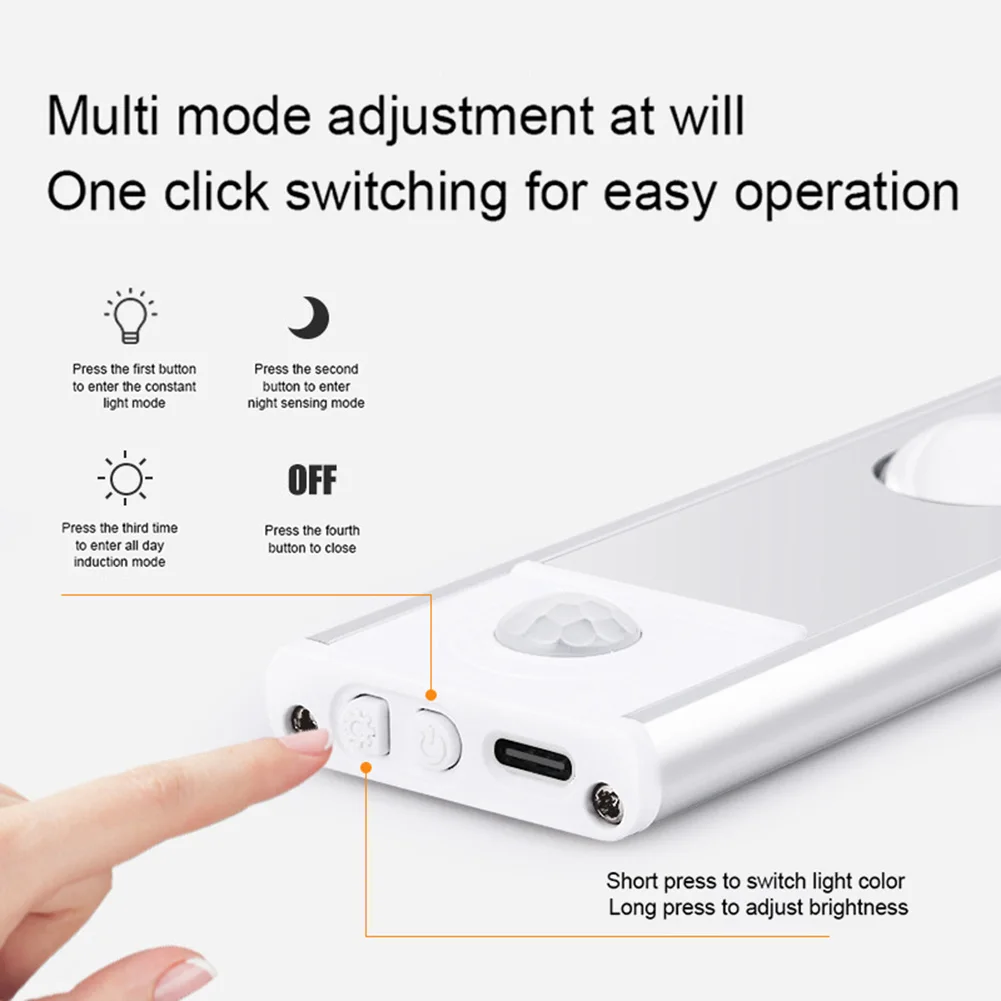Motion Sensor LED Lights Ultra-thin Night Lamp USB Rechargeable Under Cabinet Lights 3 Color For Closet Lighting