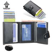 Automatically Pop Up Large Capacity Buckle Card Holder Aluminum Box Anti-Magnetic Anti-Theft Trifold Men's Short Wallet Neutral