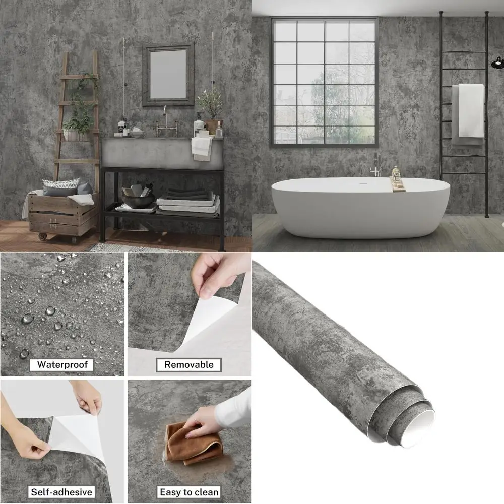 

Extra Wide Grey Concrete Peel and Stick Wallpaper, 3D Vinyl Wrap, Matte Textured Waterproof Gray Cement Sticker for Kitchen, Bed