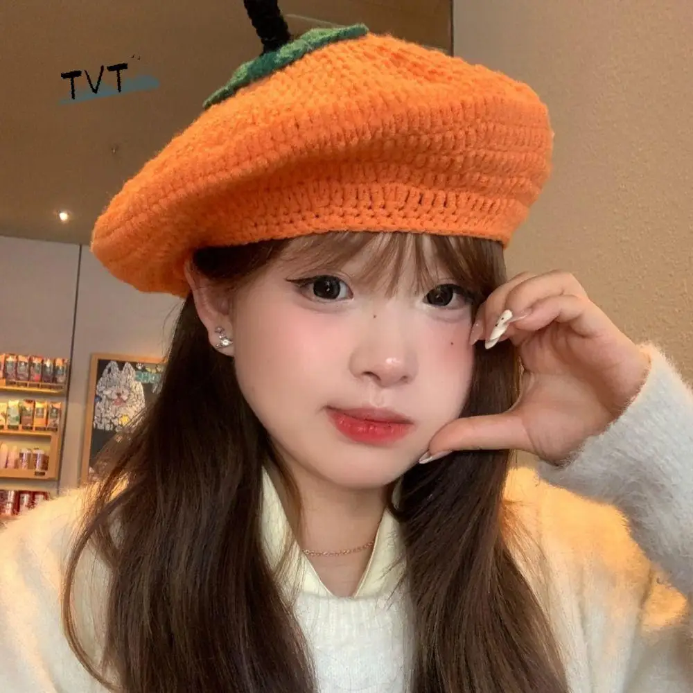 

Temperament Kawaii Persimmon Beret Cartoon Japanese Knitted Hat Fruit Shape Warm Y2K Painter Hat Party