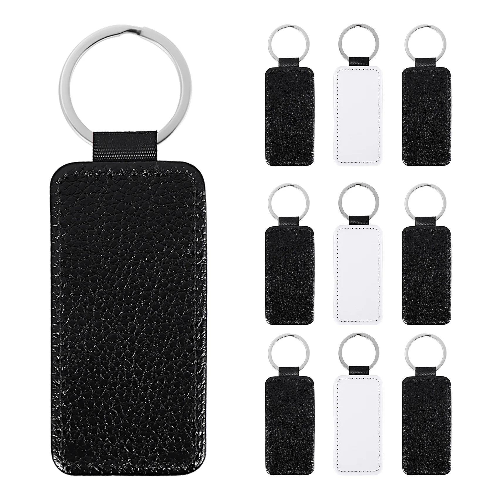 T69C 10Pcs Leather Keychain Blank Rectangle MDF Keychain Sublimation Heat Transfer Keychain Kit Jewelry Making