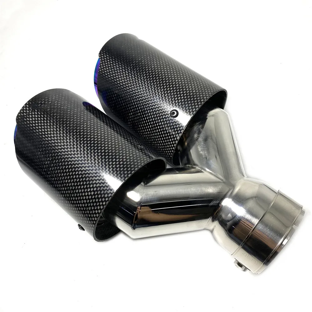 

1Pcs Dual Car Exhaust Tips Glossy Carbon Fiber Purple/Blue Stainless Pipe Double Exhaust Nozzles Muffler Tip Tail End Pipe