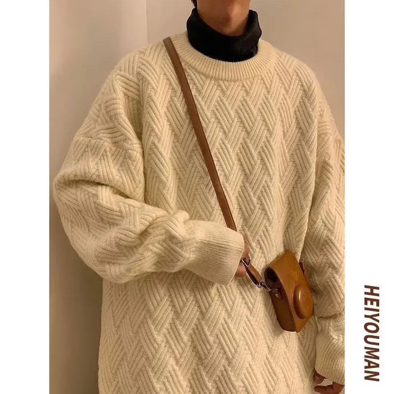 

Осенне-зимний мужской свитер большого размера 250 Pou в гонконгском стиле, модный японский молодежный студенческий вязаный свитер-базовый слой