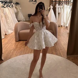 Zoci Exquisite Short Wedding Dresses 3D Lace Appliques Sweetheart Bride Dress Customized Off Shoulder Backless Wedding Gowns