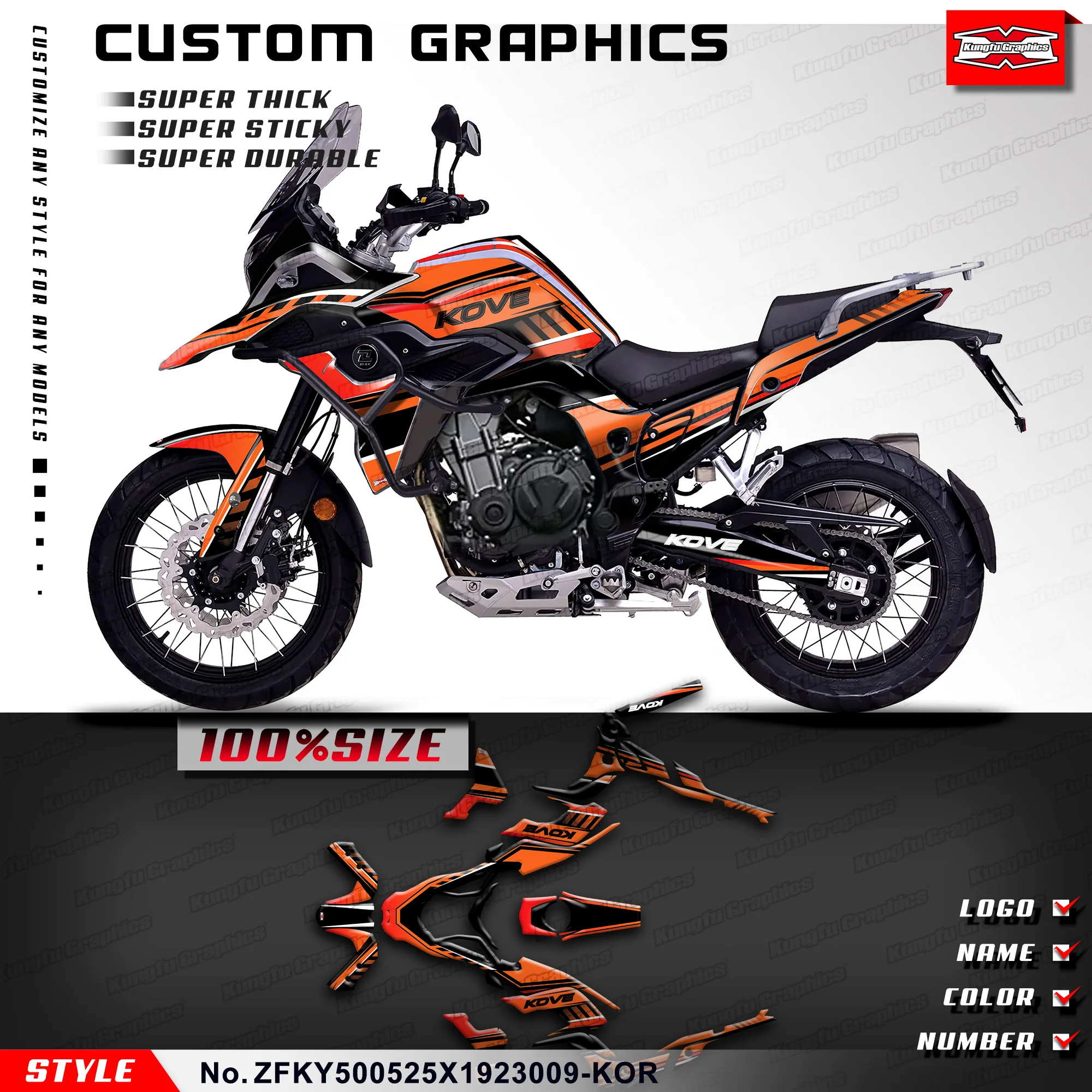 KUNGFU GRAPHICS Motorcycle Graphics Adhesive Sticker for KOVE 500 X 525 X 2019 2020 2021 2022 2023,   ZFKY500525X1923009-KOR