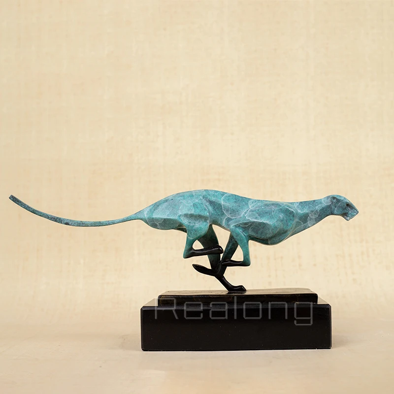 Modern Art Bronze leopard Sculpture Bronze Cheetah Statue  Animal Bronze Statues and Sculptures For Home Desk Decoration Crafts