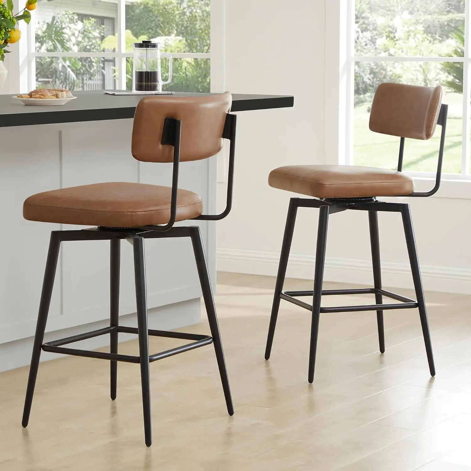 Watson & Whitely Swivel Counter Height Bar Stool Chairs Set of 2, 27.4