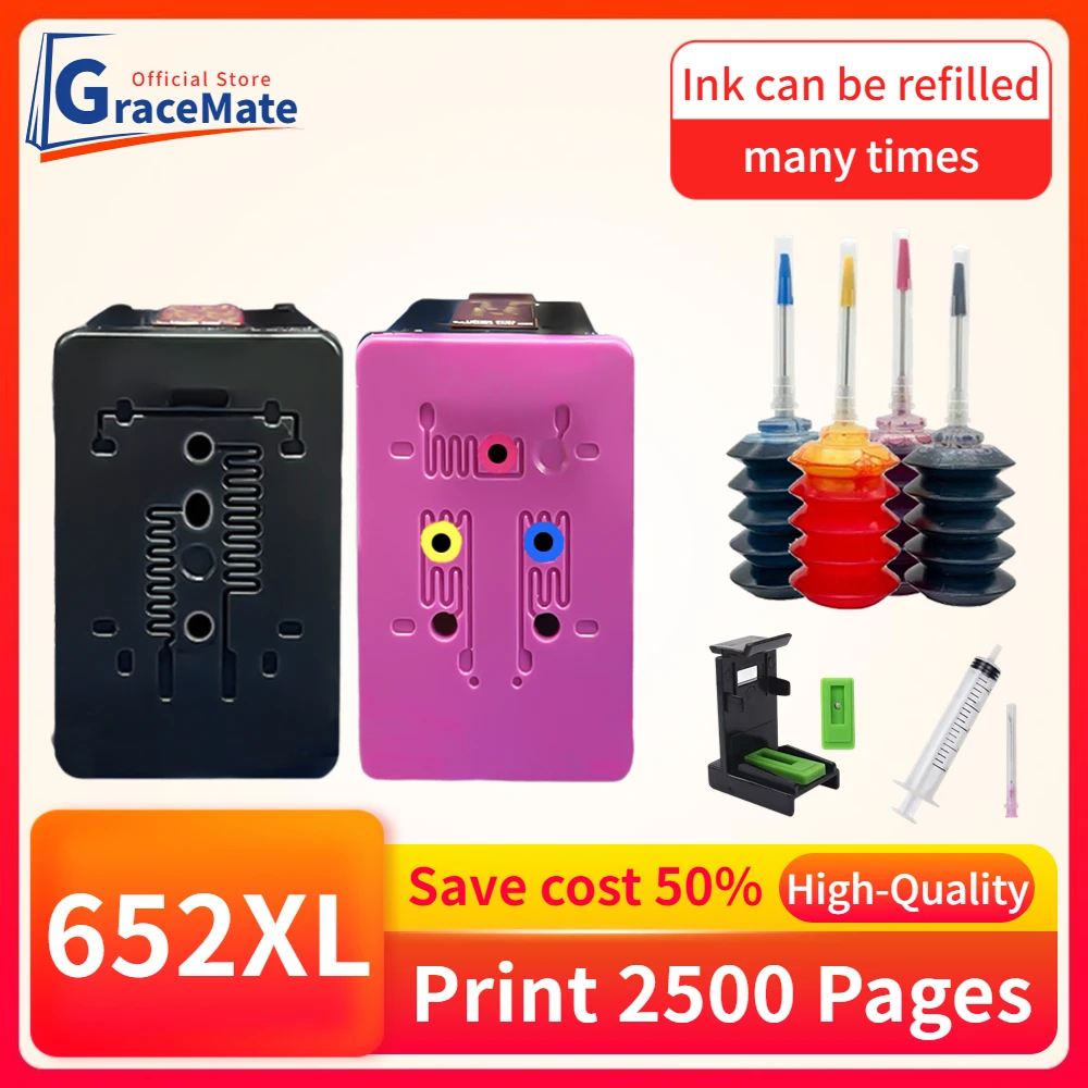 GraceMate 652XL Ink Cartridge Replacement for HP 652 hp652 for HP DeskJet 1115 2135 3635 3755 3835 3836 4535 4675 Printer