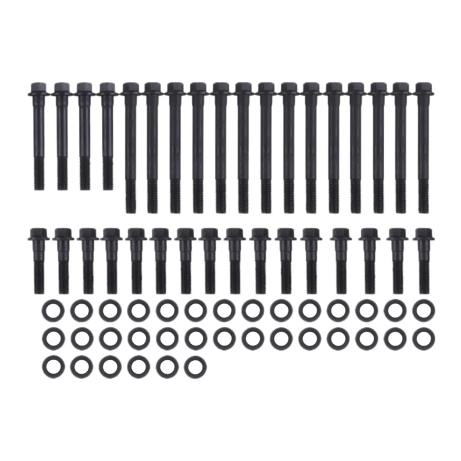 Steel Head Bolts Heads Kit with Washers 134-360 SBC Small Block 350, 383, 400 Engine Hex Head Bolts Heads Cars Accessories