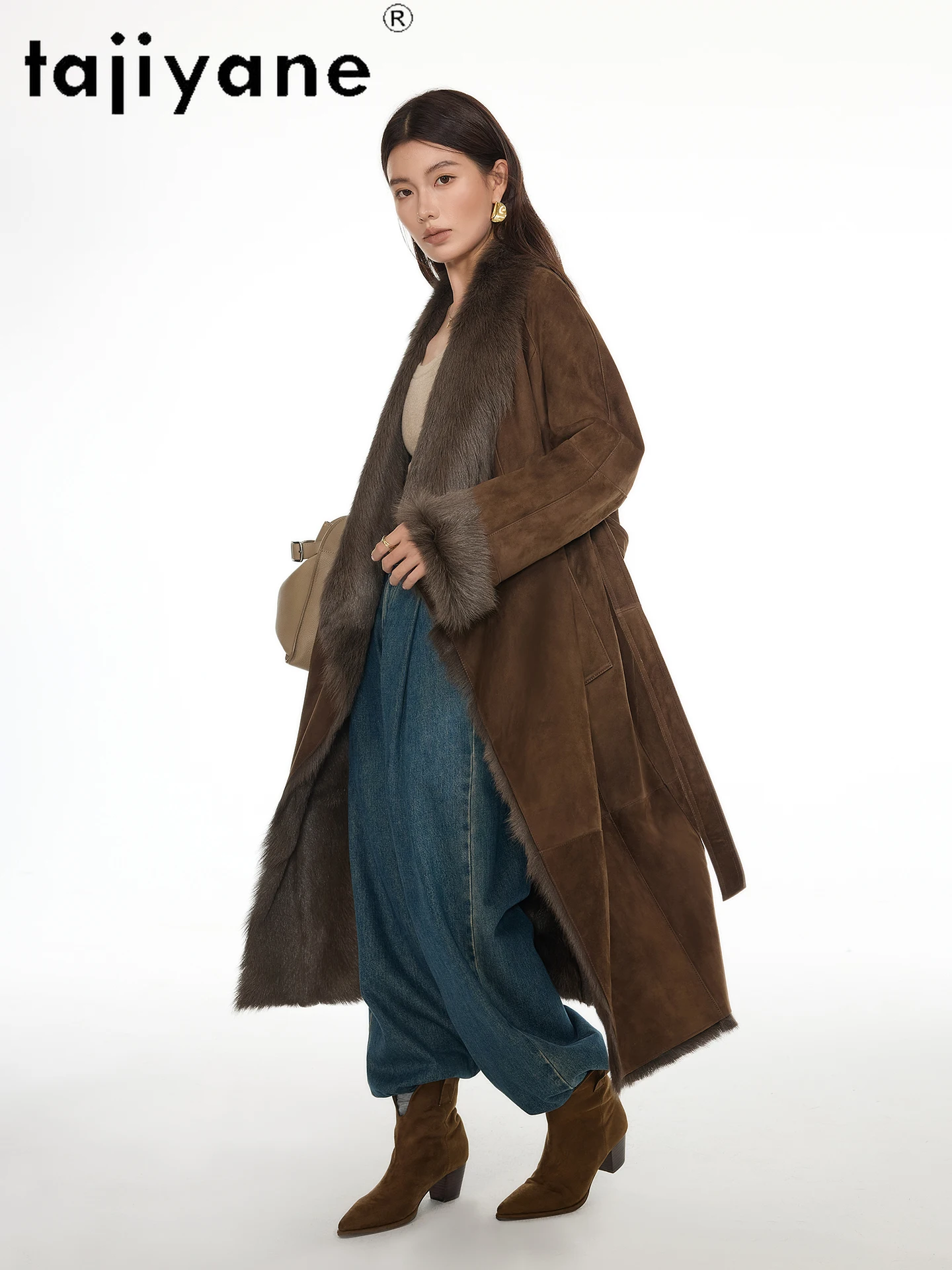 TAJIYANE الطبيعية توسكانا صوف الغنم مزدوجة الوجه معاطف طويلة معطف الفرو الحقيقي امرأة فاخرة جواكت شتوية 2025 ملابس حريمي schuba #3