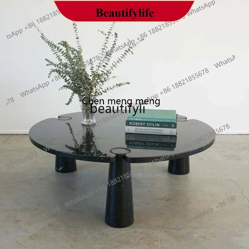 D178  Natural black and white root marble coffee table, Italian minimalism, creative villa hotel sales department tea table