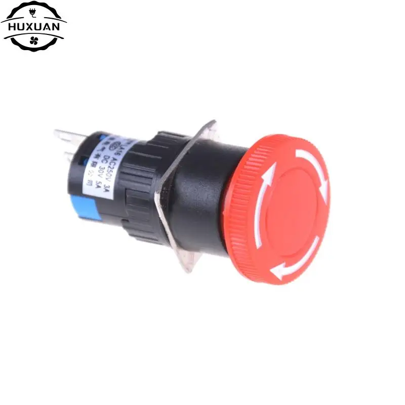 16mm Red Mushroom Emergency Stop E-stop Switch 3 Pins NO+NC DC 30V 5A AC 250V 3A Emergency Stop Push Button Switch