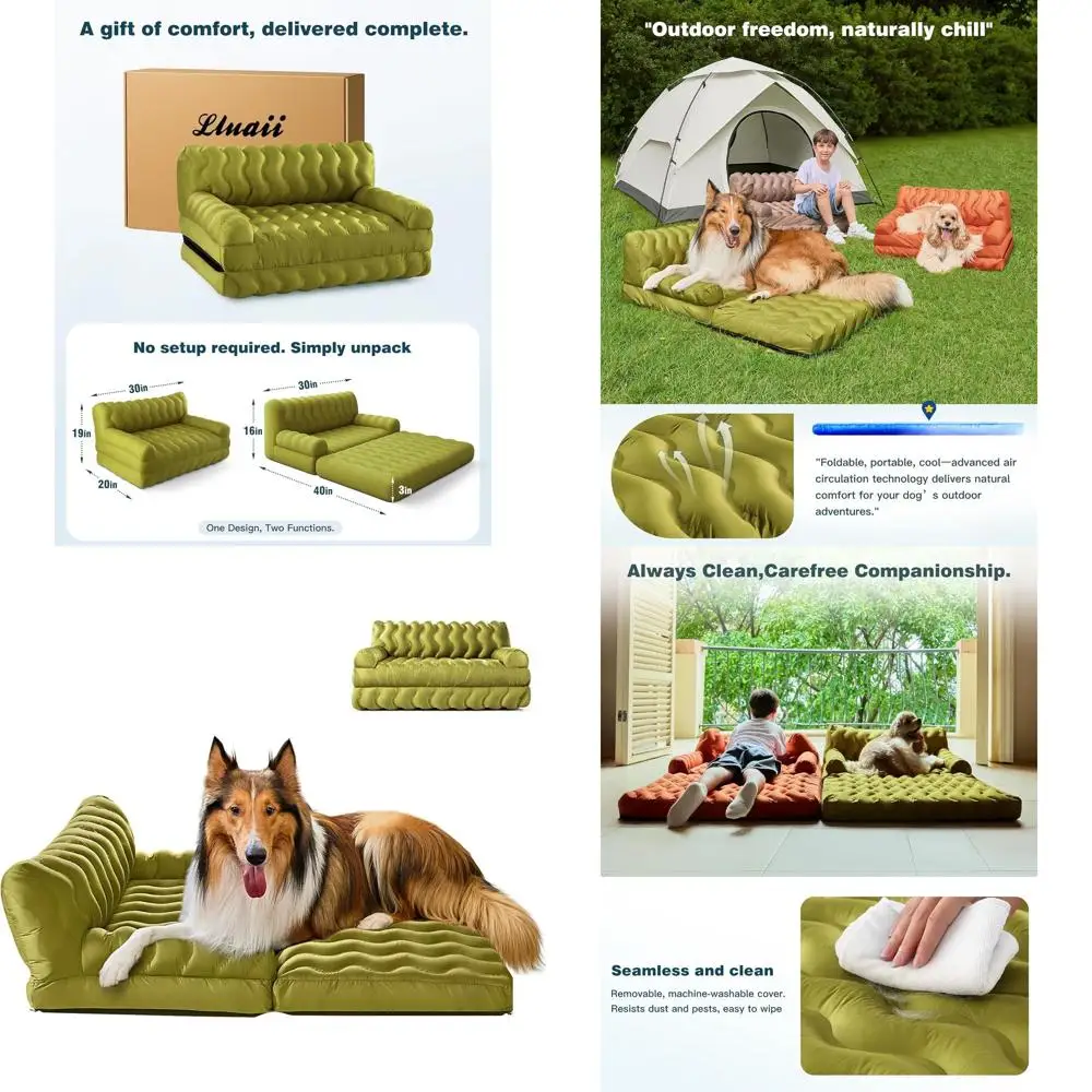 

Foldable Orthopedic Dog Bed with Cooling Fabric and Removable Cover, Green, 30x40x16