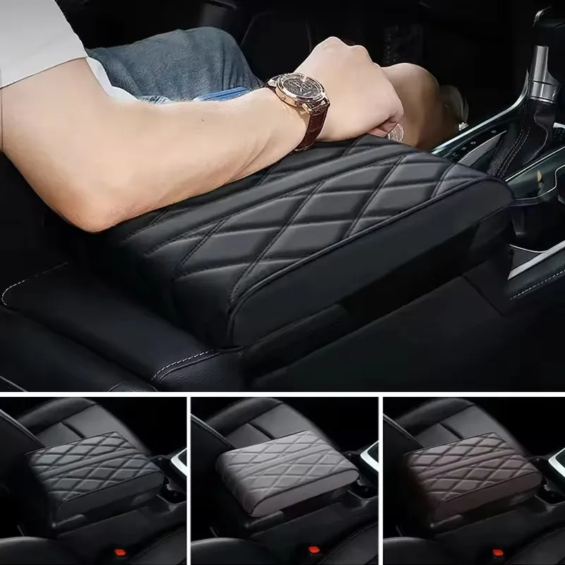 1PC Wave Embroider PU Leather Car Armrest Mat Center Console Arm Rest Protection Cushion Auto Armrests Storage Box Cover Pad