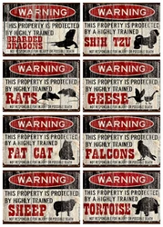 Animals Warning Metal Sign, Beware of Dogs, Sheep, Parrot, Rabbit, Ducks, Tin Poster, Shabby Plaque, Plates, Movies, Bar, Home D